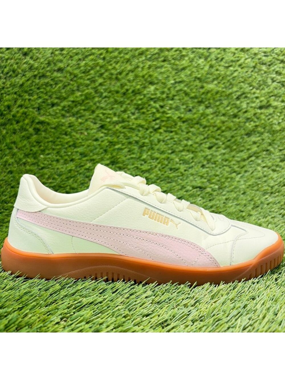 Puma Club 5V5 Womens Size 8.5 White Pink Gum Athletic Leather Shoes Sneakers